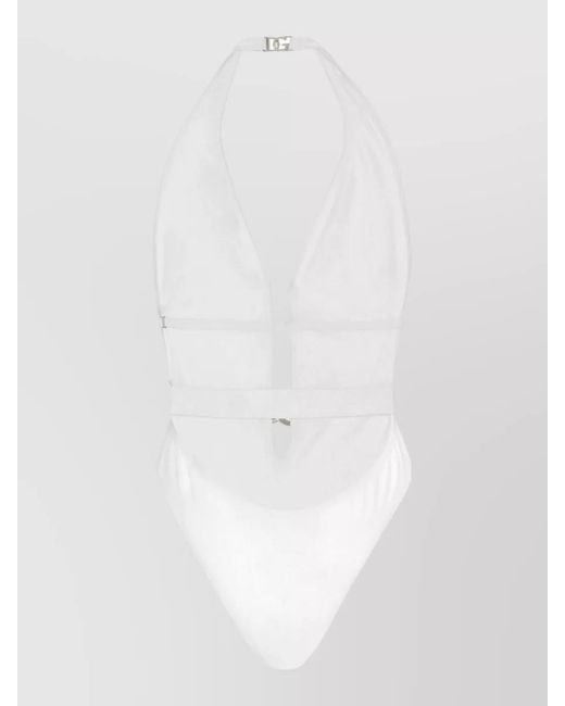 Dolce & Gabbana White Halterneck Belted Swimsuit