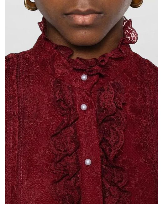 Alice + Olivia Eugenia Embroidered Lace High Neck Blouse