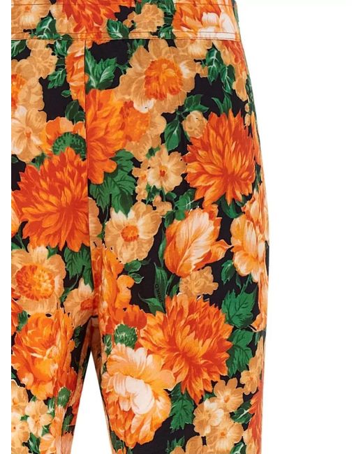 Pinko Orange Arese Trousers Flared Leg Floral Pattern
