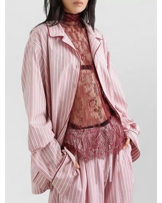 Dolce & Gabbana Pink Striped Silk Nylon Top Chest Pocket Long Sleeves