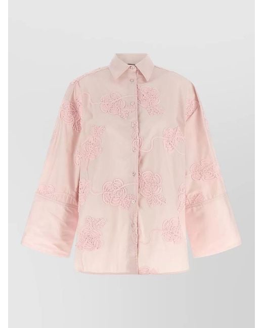 ROTATE BIRGER CHRISTENSEN Pink Floral-Embroidered Cotton Shirt