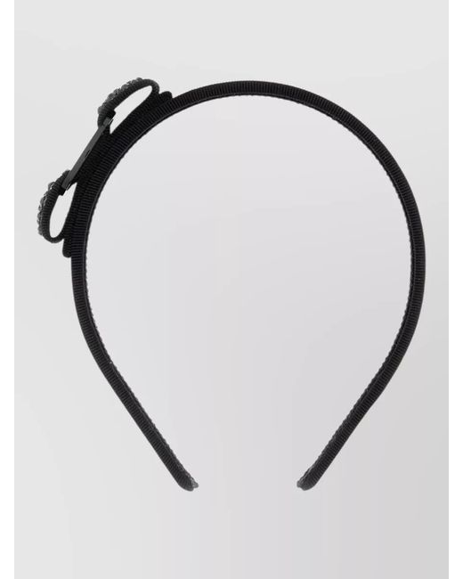 Ferragamo Black Fabric Hairband Embellished Design Bow Detail
