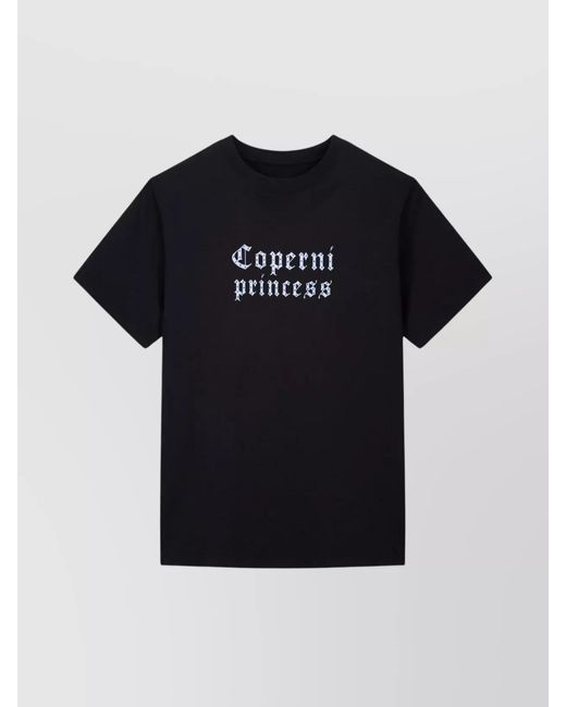 Coperni Black Cotton Ribbed Rhinestone Logo Print Boxy T-Shirt