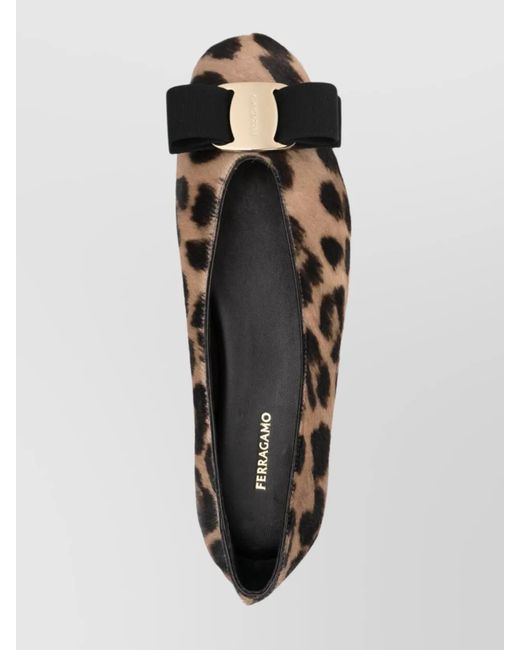 Ferragamo Multicolor Leopard-Print Leather Ballerina Flats