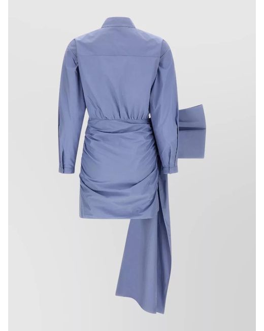 Self-Portrait Blue Cotton Tie Side Mini Dress Long Sleeves