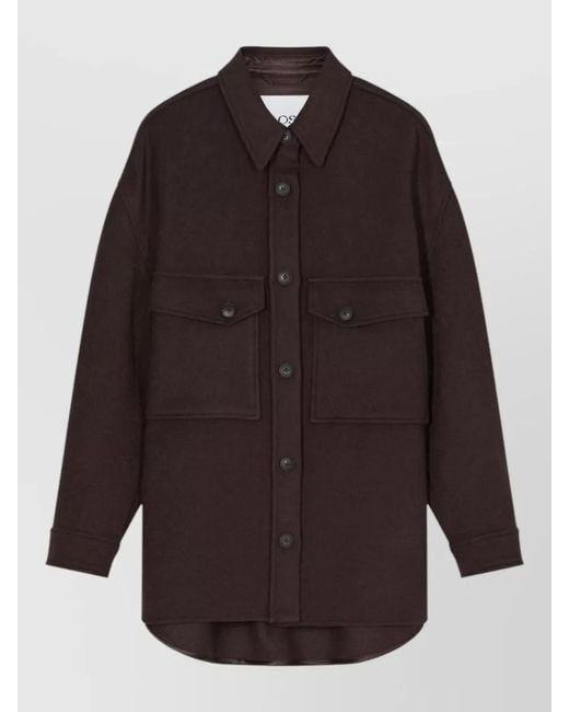 Closed Brown Wool Blend Oversized Shirt Jacket