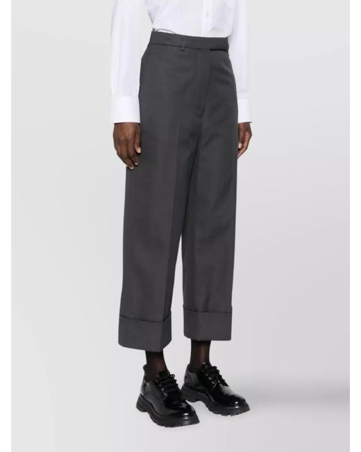 Thom Browne Gray High-Rise Straight-Leg Cropped Trousers