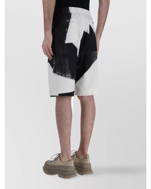 McQueen White Cotton Abstract-Print Knee-Length Tailored Shorts for men