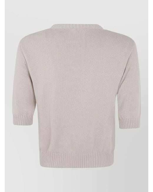 Weekend by Maxmara Gray Floral Embroidery Sweater Ribbed Hem Cuffs Text