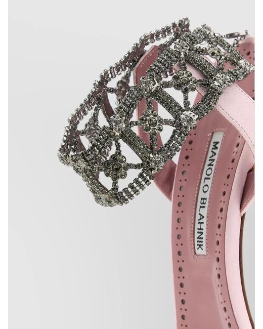 Manolo Blahnik Pink Suede Leather Jewel-Embellished Sandals