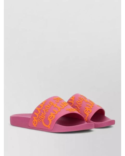 Versace Jeans Couture Pink Logo Slide Sandal Flat Sole Open Toe