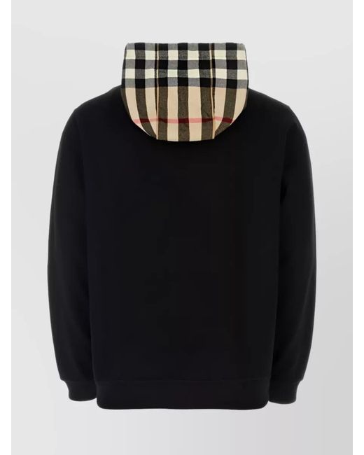 Burberry Black Cotton Checked Zip Hoodie for men