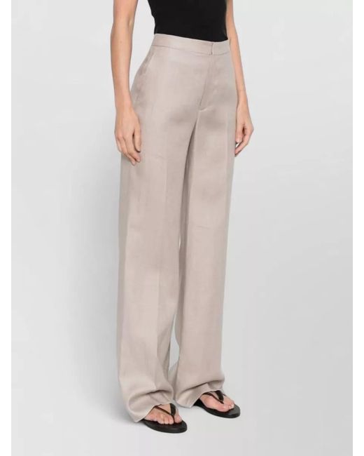 Tagliatore White Linen Trousers High Waist Wide Leg