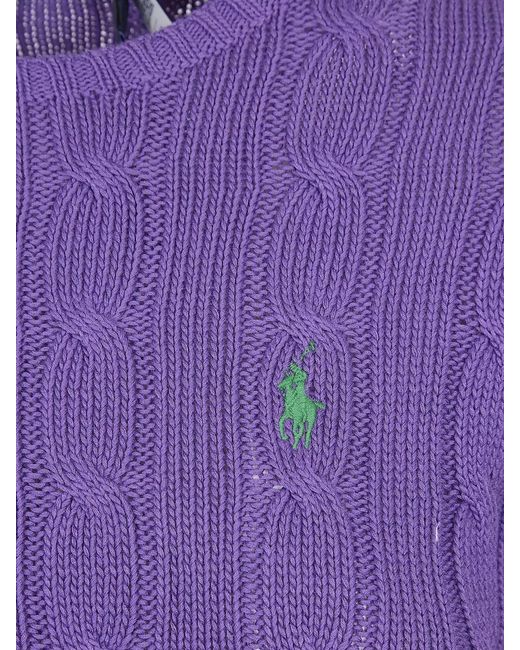Polo Ralph Lauren Purple Cotton Cable-Knit Slim-Fit Crewneck Sweater
