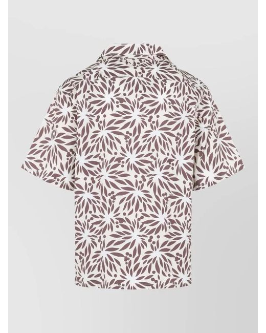 Prada White Silk Blend Floral Print Short Sleeve Bowling Shirt for men