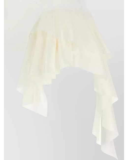 McQueen White Silk Tank Top Ruffle Detail Sleeveless