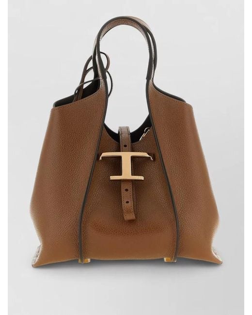 Tod's Brown T Mini Tote Bag Structured Top Handle