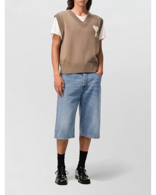 AMI Blue Denim Regular-Fit Bermuda Shorts for men