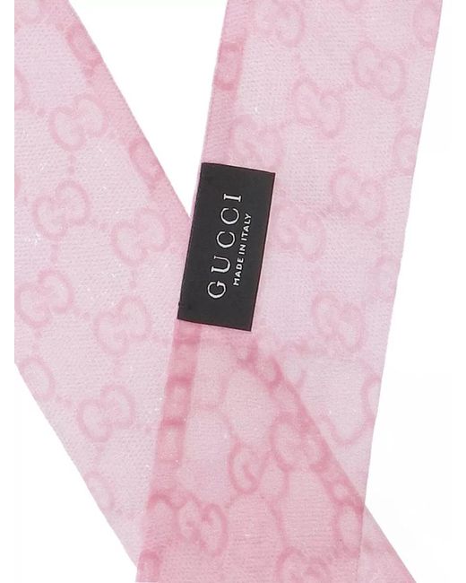 Gucci Pink Rectangular Sheer Scarf Featuring Monogram Pattern