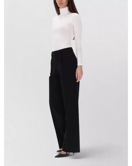 PT Torino Black Wool Wide-Leg Trousers