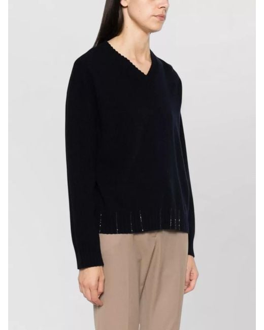 Fabiana Filippi Black Long Sleeve V Neck Casual Top