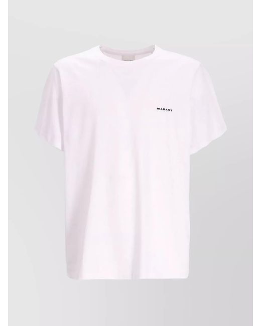 Isabel Marant White Cotton Logo Embroidered Short Sleeve T Shirt for men