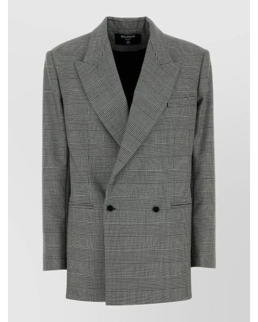Balmain Gray Embroidered Wool Blazer