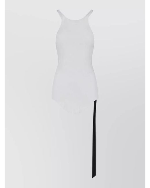 Rick Owens White Asymmetric Hem Top Contrast Strap Racerback