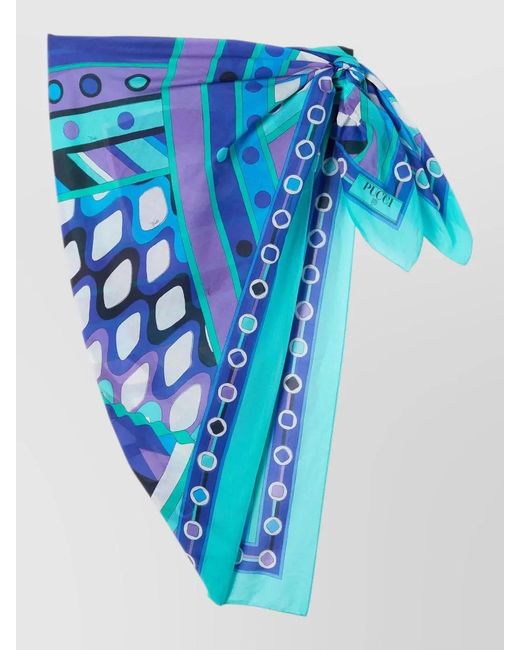 Emilio Pucci Blue Vivara Print Cotton Beach Sarong Wrap