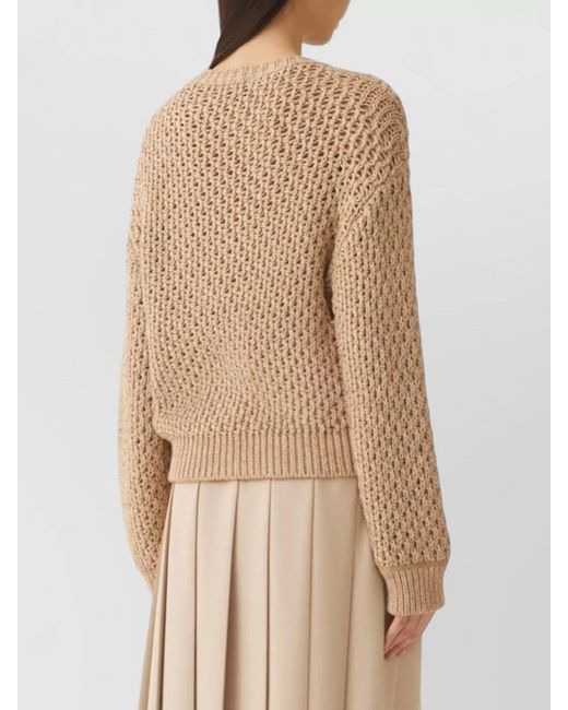 Fabiana Filippi Natural V-Neck Long-Sleeve Sweater