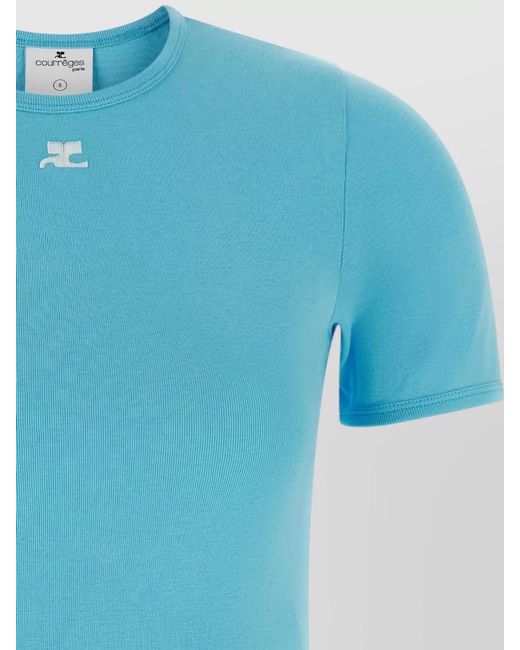 Courreges Blue Cotton Logo Patch Short-Sleeve T-Shirt