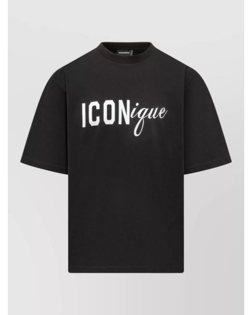 DSquared² Black Loose Fit Graphic Print Crew Neck T-Shirt for men