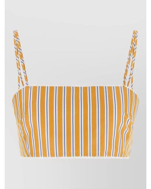 ANDAMANE Orange Carrie Striped Smocked Cropped Beach Top