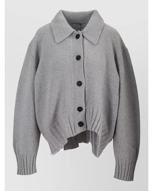 The Attico Gray Wool Cashmere Cardigan Dropped Shoulder Design