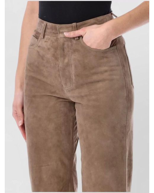 ROTATE BIRGER CHRISTENSEN Brown Suede Straight-Leg Trousers