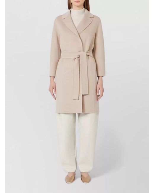 Max Mara Natural Virgin Wool Belted Single Breasted Coat