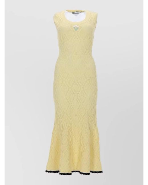 Self-Portrait Yellow Knit Midi Dress Sleeveless Flared Hem