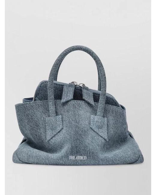 The Attico Blue Denim Texture Tote Bag Structured Shape Top Handles
