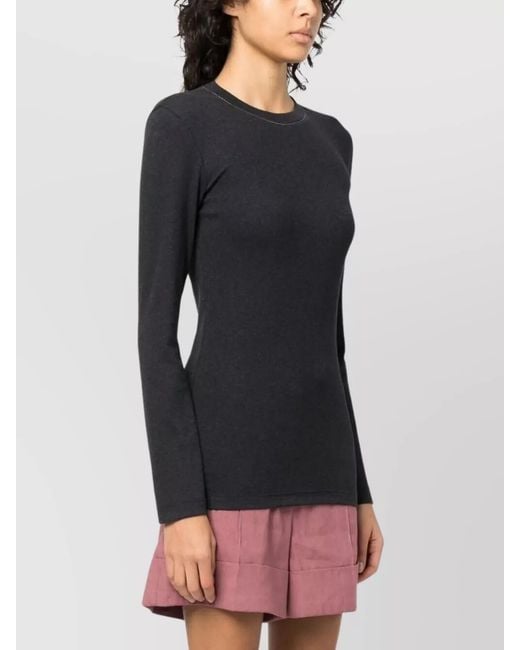 Brunello Cucinelli Black Ribbed Stretch Cotton Long-Sleeve T-Shirt