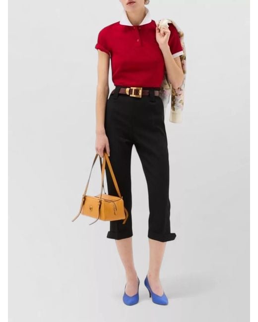Versace Black Straight Pants Belt Loops Cuffed Hem
