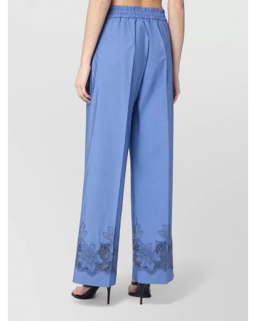 P.A.R.O.S.H. Blue Embroidered Cotton Wide-Leg Trousers