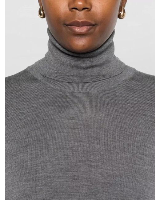 Totême Gray Knit Dress Turtleneck Long Sleeves Ribbed Finish
