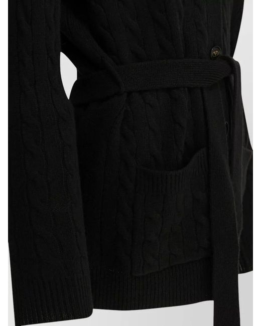 Valentino Black Cashmere Cardigan Cable Knit Waist Belt
