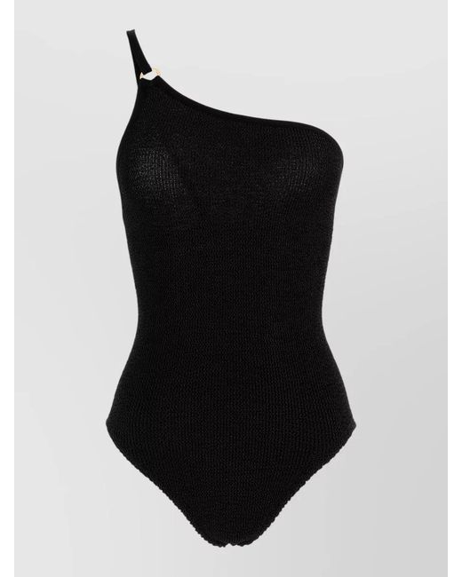 Hunza G Black Clara Swimsuit One Shoulder Hardware