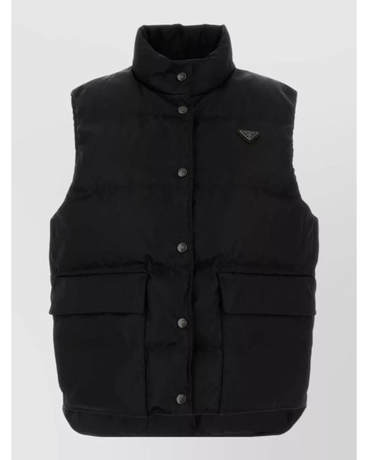 Prada Black Re-Nylon Down Jacket High Collar Pockets