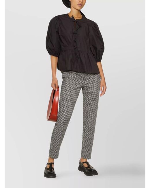 Ganni Black Cotton Peplum Blouse