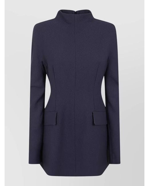 Max Mara Blue Tefrite Jacket Front Pockets Long Sleeves