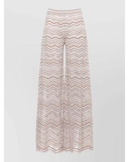 D.exterior Multicolor High Waist Chevron Lurex Sheer Wide Pants