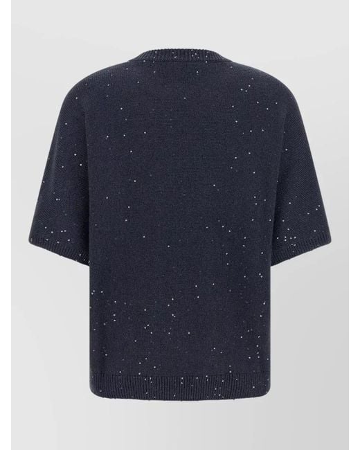 Brunello Cucinelli Blue Diamante Knit Sequin Crew Neck Sweater