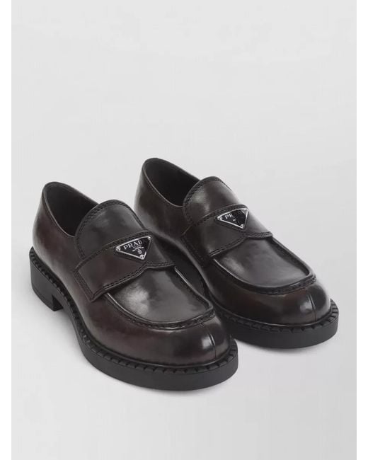 Prada Black Chocolate Brushed Leather Loafers Chunky Sole for men